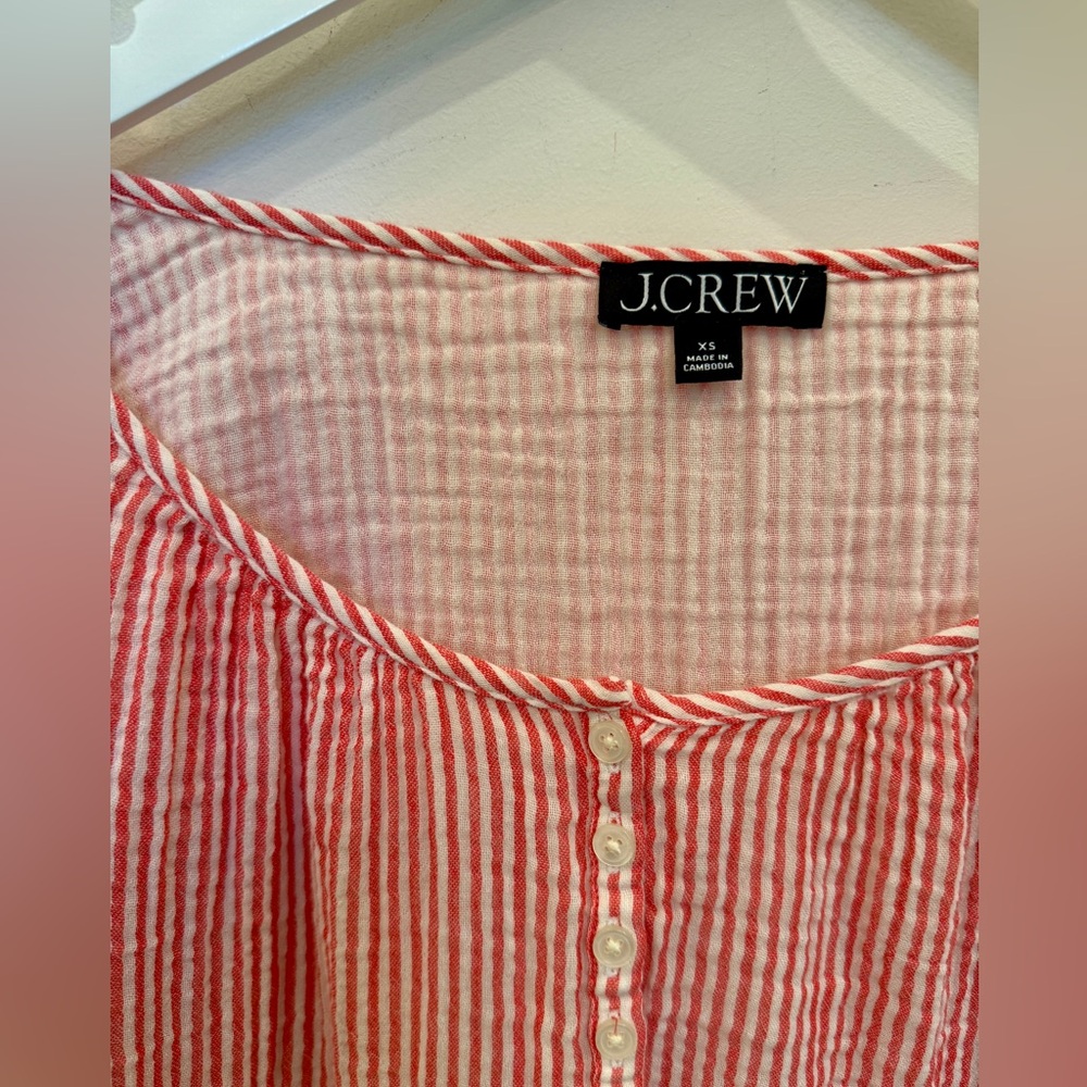J Crew puffed sleeve Henley in striped gauze, XS - Picture 5 of 8